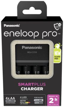 Prikaži podrobnosti za PANASONIC ENELOOP PRO BQ-CC55 SMAR K-KJ55HCD40E + ENELOOP PRO AA baterije (4kos) Slika PANASONIC ENELOOP PRO BQ-CC55 SMAR K-KJ55HCD40E + ENELOOP PRO AA baterije (4kos)
